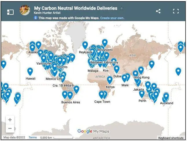 World map illustrating various delivery locations for My Global Art Network