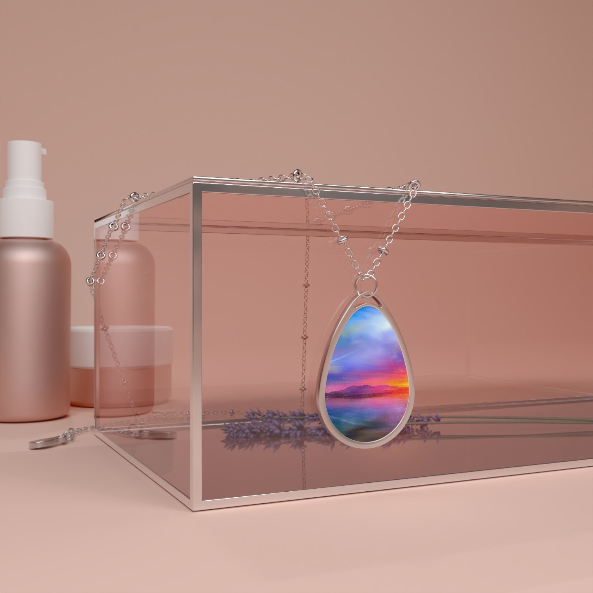 Silver Teardrop Necklace with Colorful Sunset Pendant - Arran Sunset