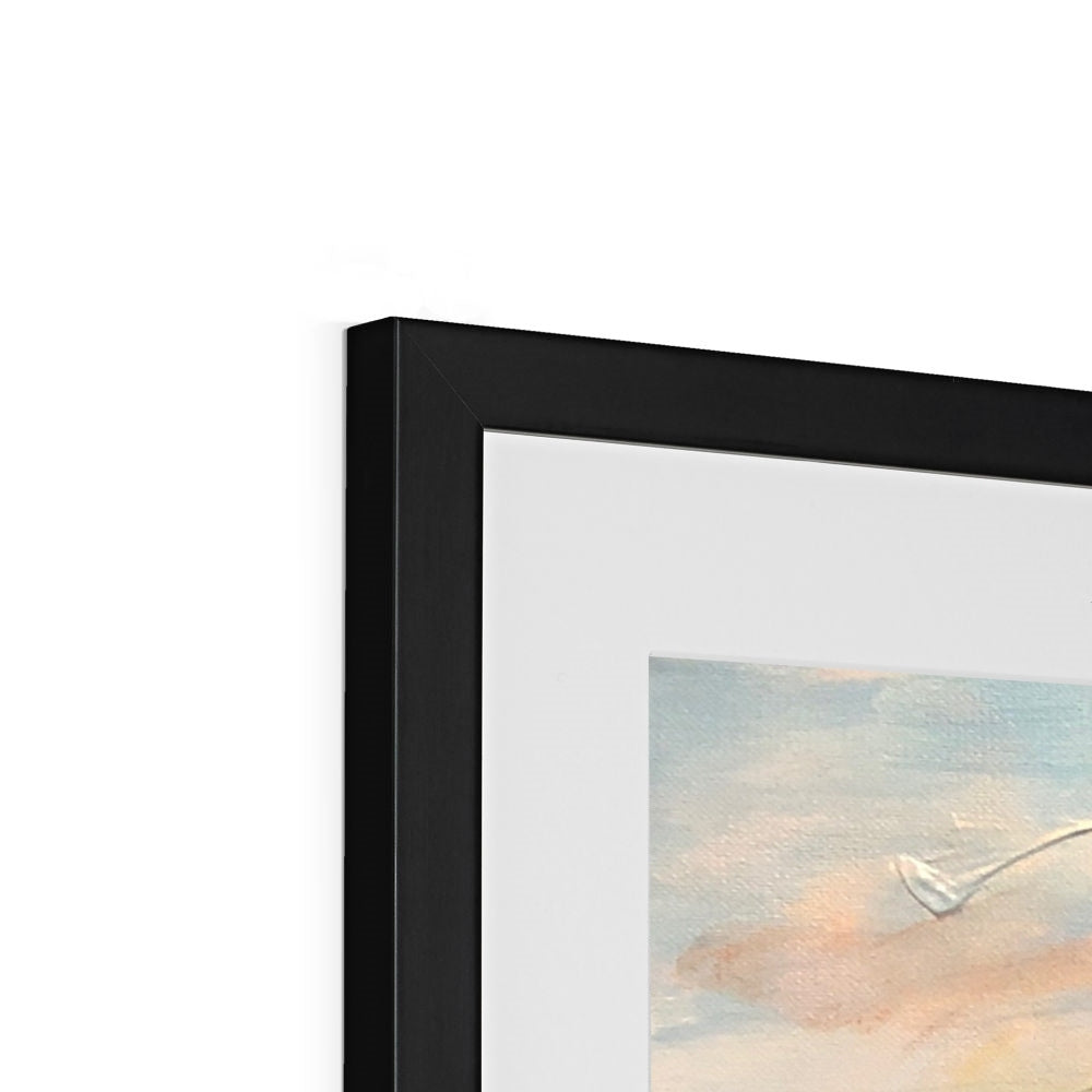 Jura Dawn black matte framed print with abstract clouds and heart design