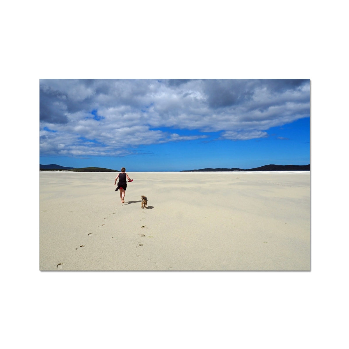 Happy hooman & dog on Luskentyre Fine Art Print