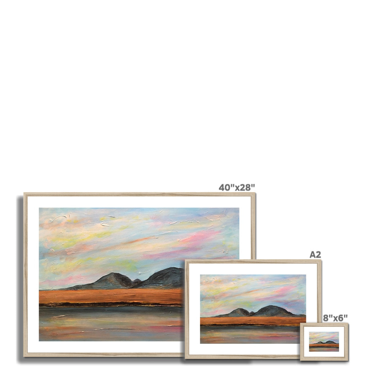 Jura Dawn 40x28 inch framed landscape print of serene sunset over mountains