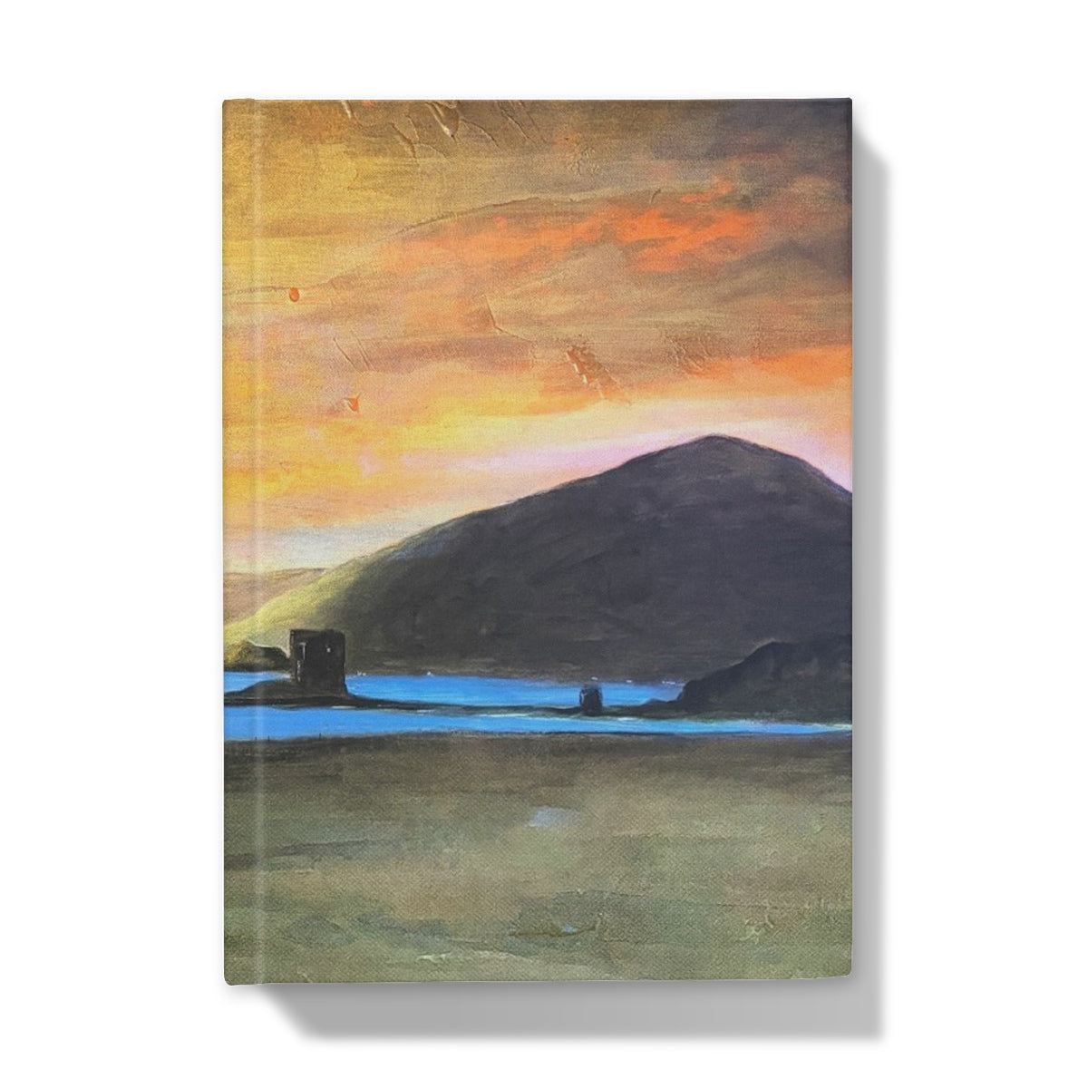 Castle Stalker Glow Hardback Journal with mountain sunset landscape