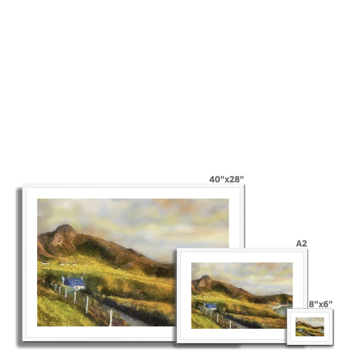 Achiltibuie 40x28 inch framed mountain landscape print with white frame
