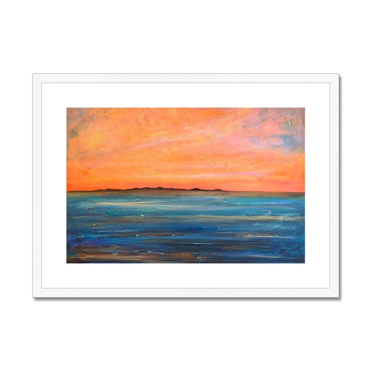 White framed canvas print of sunset over water, The Isle of Gigha