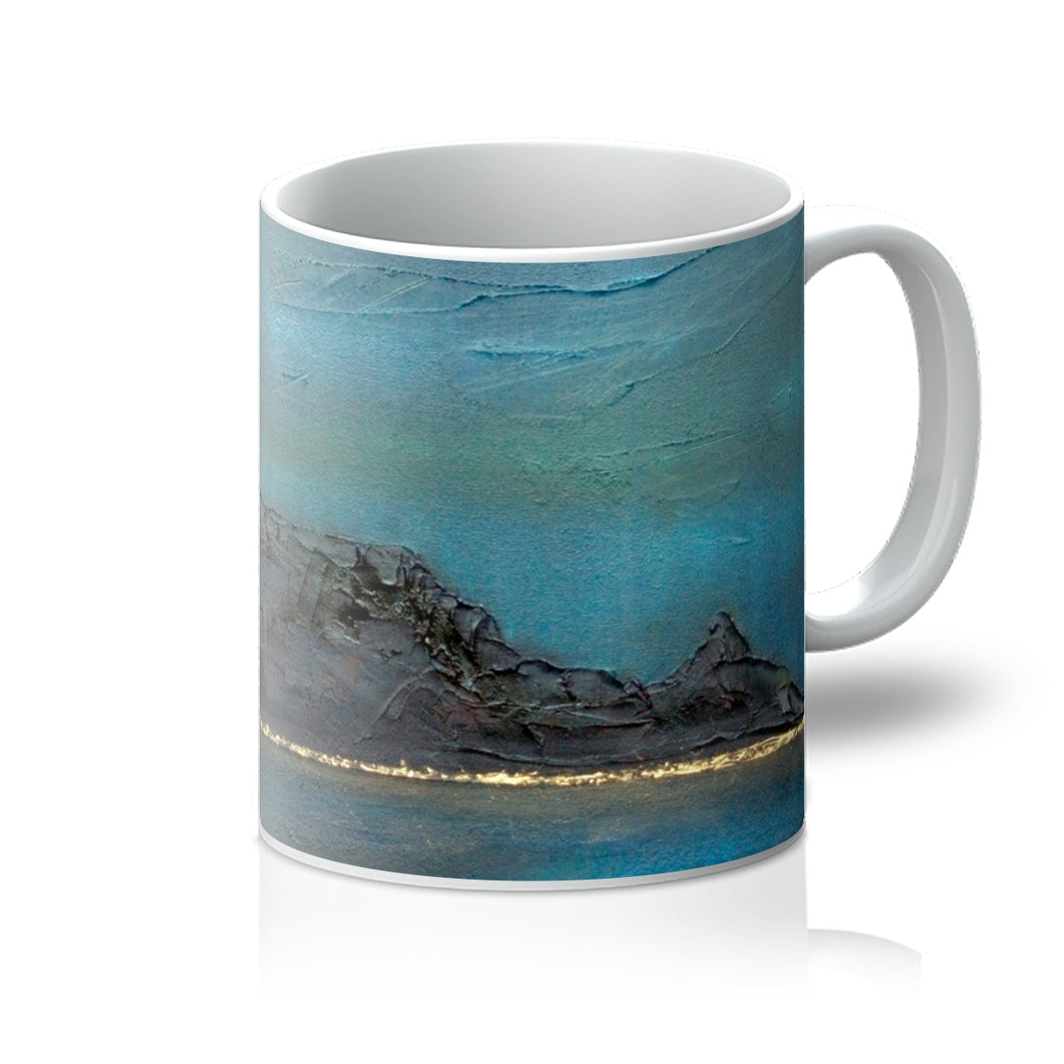 Table Mountain South Africa mug with abstract ocean design in blue and black glossy tones
