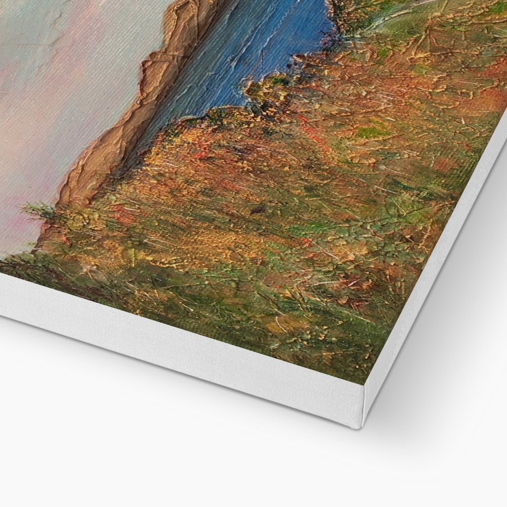 Jura From Crinan canvas print of coastal cliffs and sea in earthy tones
