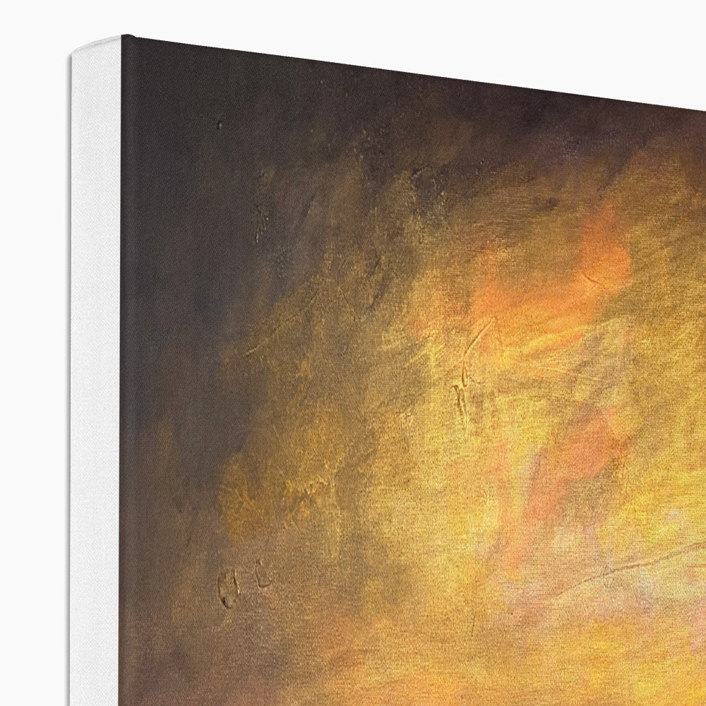 Castle Stalker Glow canvas print in warm amber orange brown hues