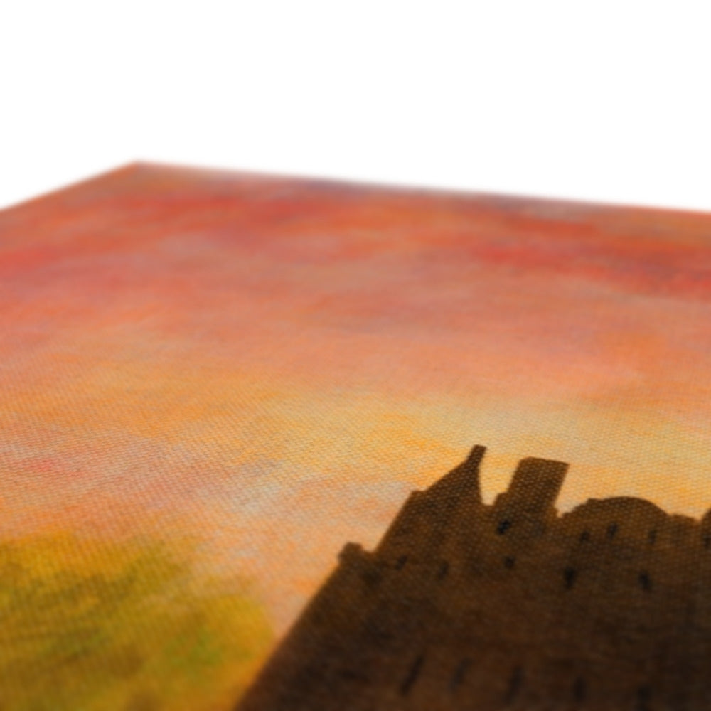 Terracotta clay pot with rustic textured design on Linlithgow Palace sunset canvas