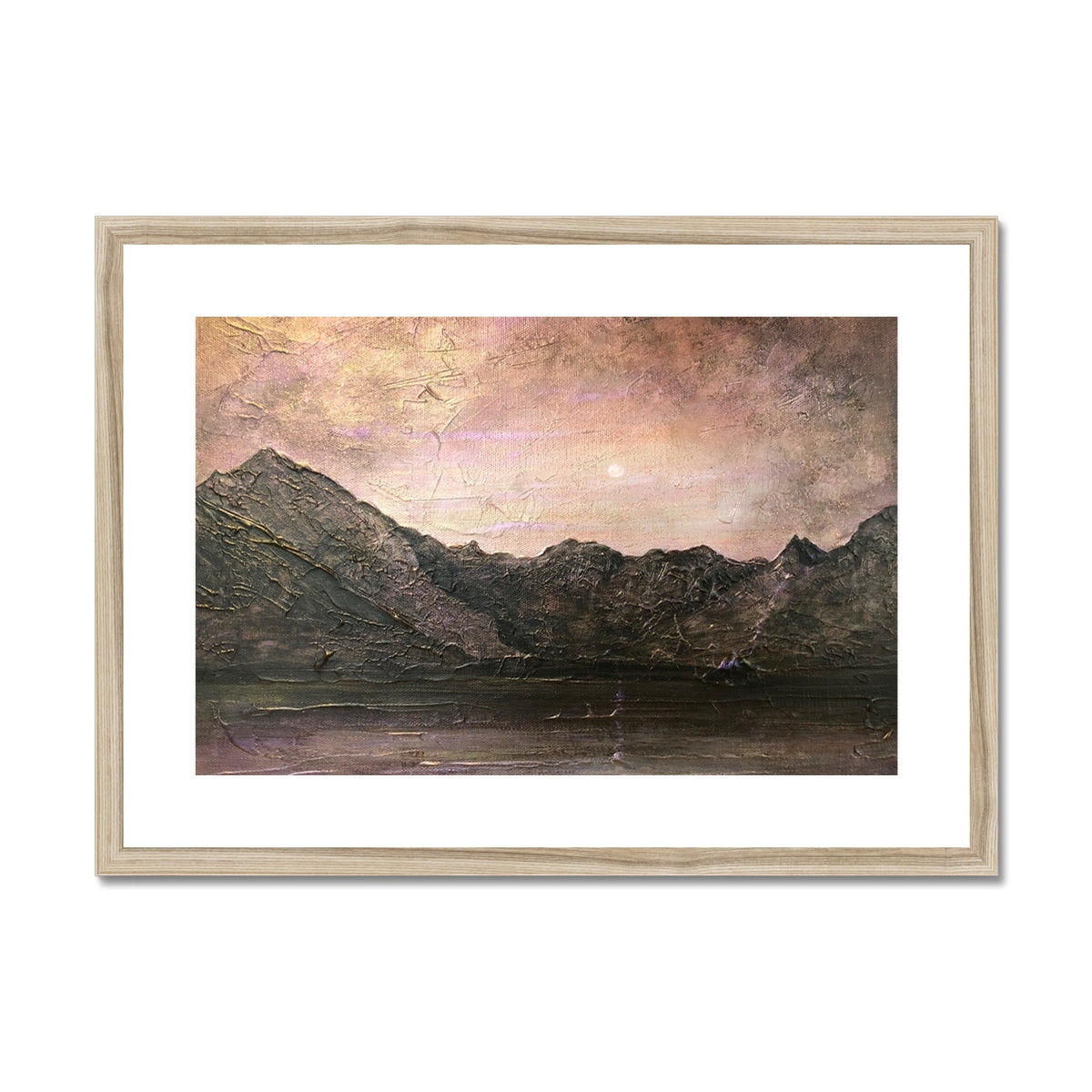 Framed Dubh Ridge Moonlight abstract mountain painting in earth tones