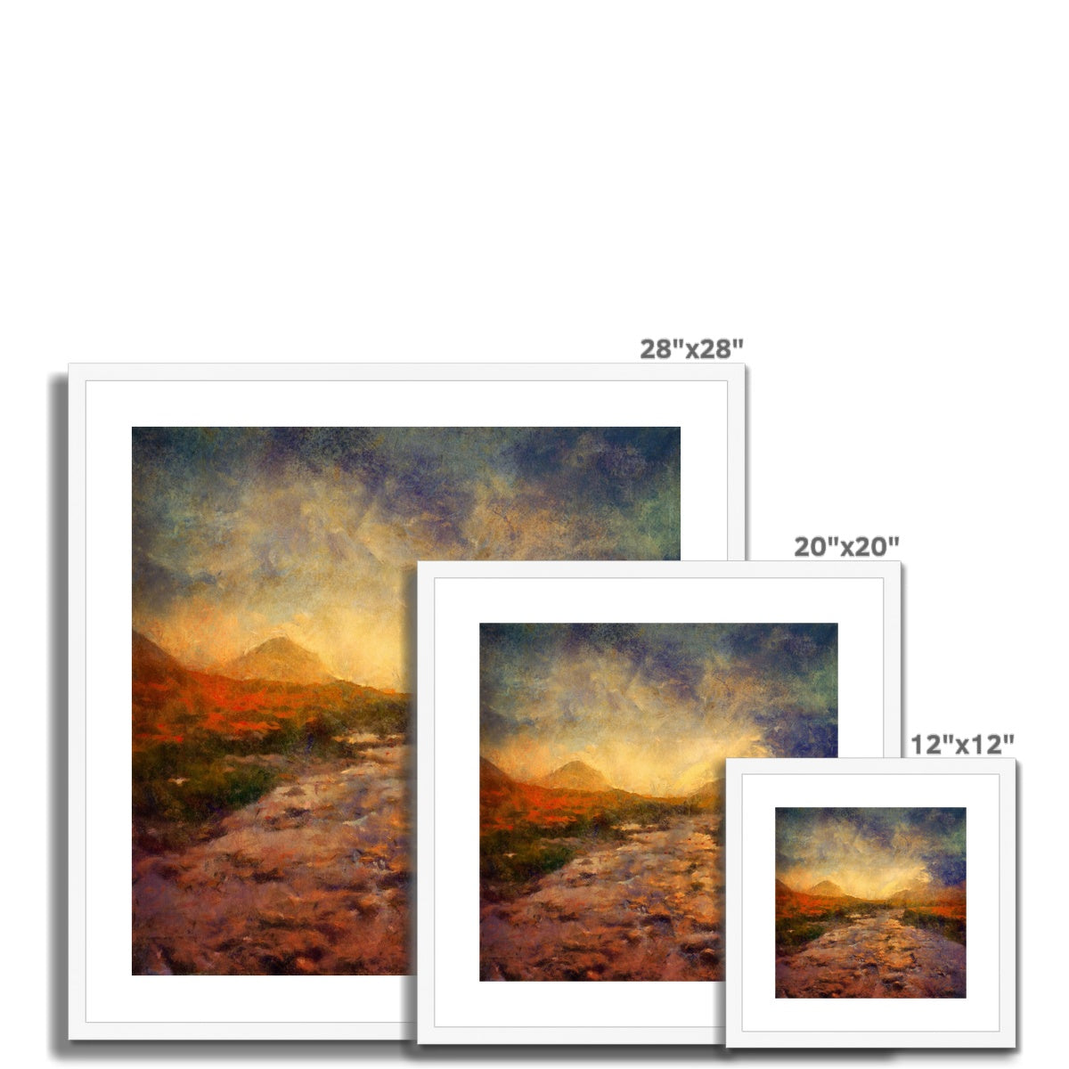 Three Brooding Sligachan landscape art prints in warm orange-purple hues
