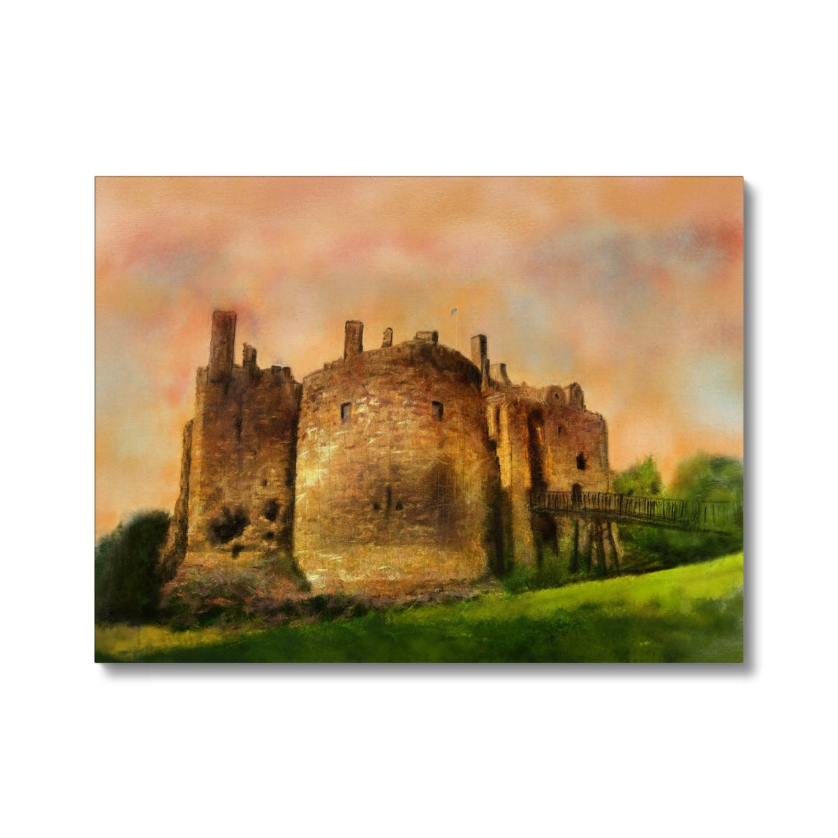 Dirleton Castle and Gardens canvas wall art with golden hues