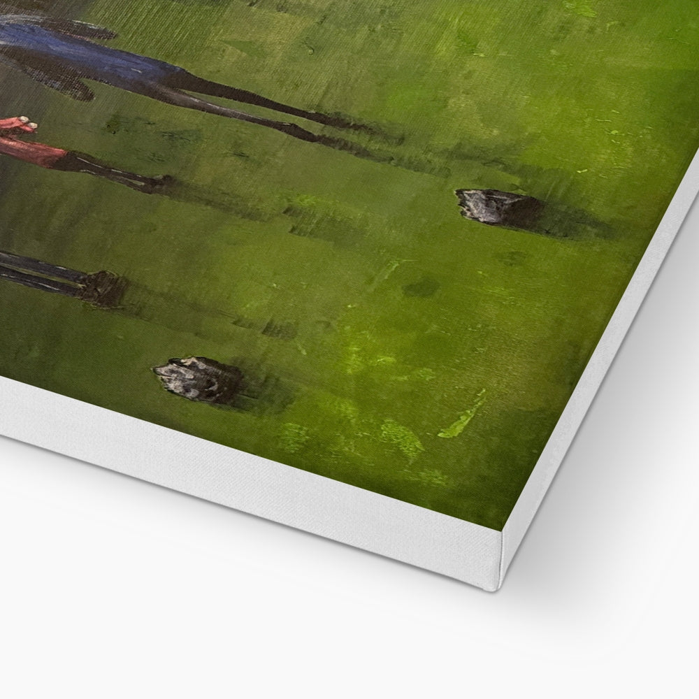 Time Canvas Prints: Green abstract with dark shapes on vibrant background