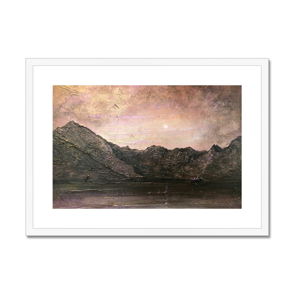 Framed Dubh Ridge Moonlight abstract mountain painting in earthy tones