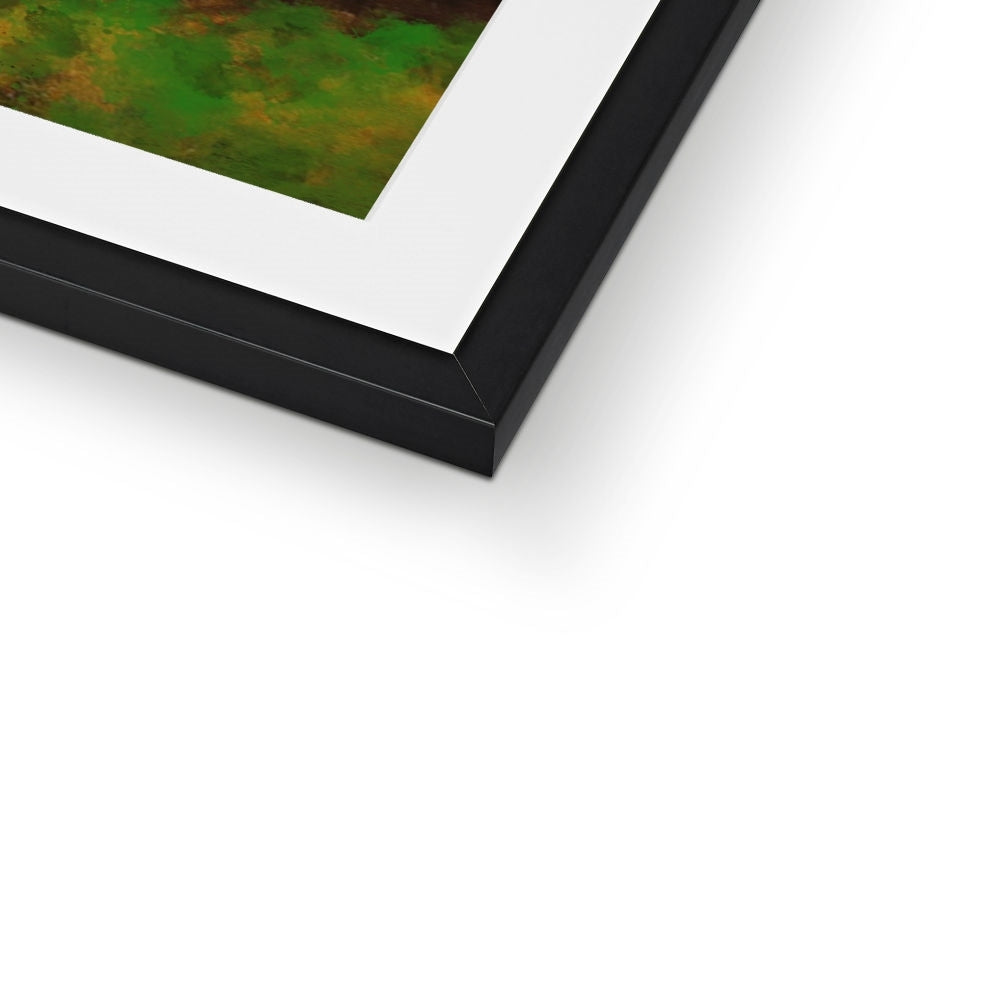 Black matte frame with white mat and Dunnottar Castle Dusk green abstract print