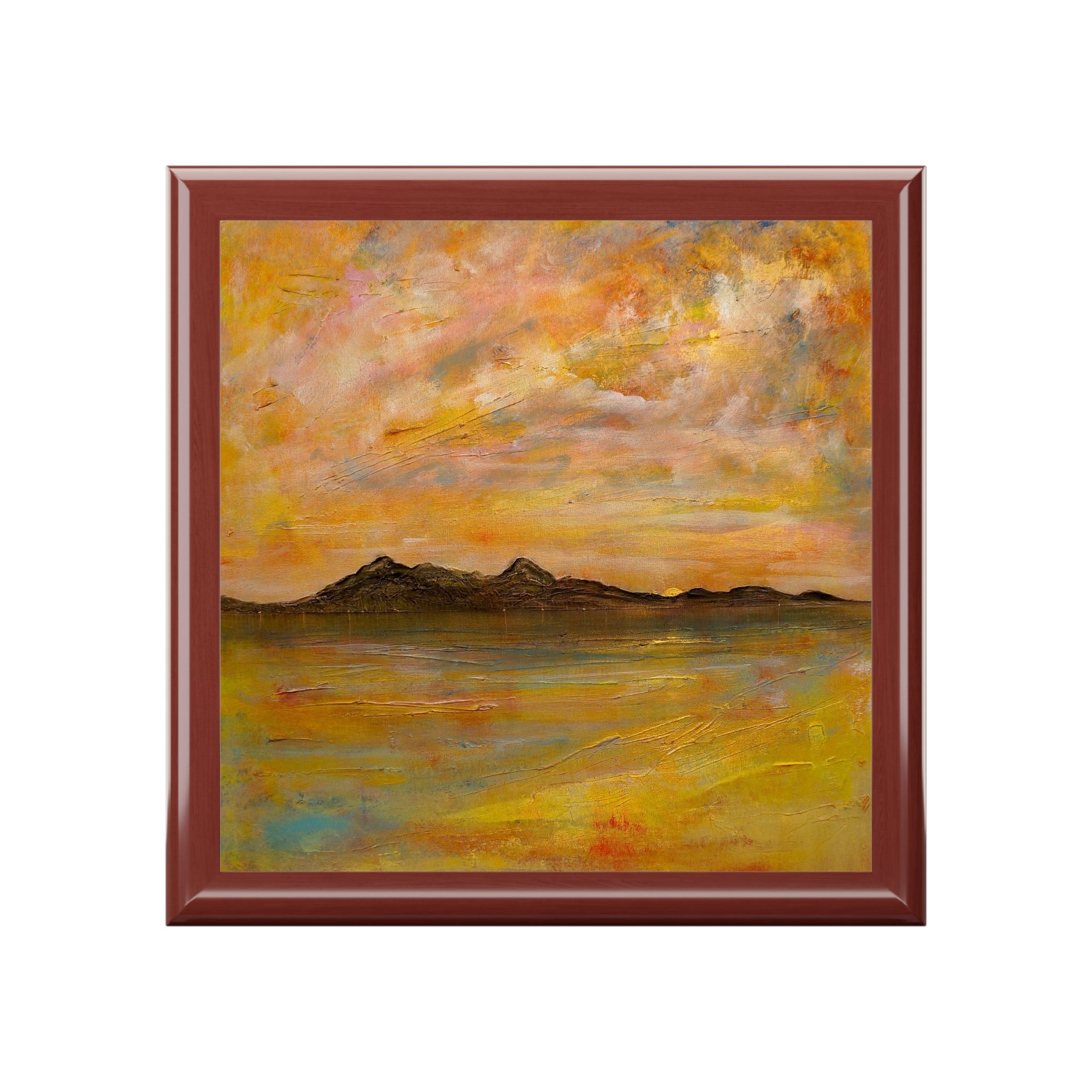 Arran Dusk brown wooden framed abstract mountain landscape painting