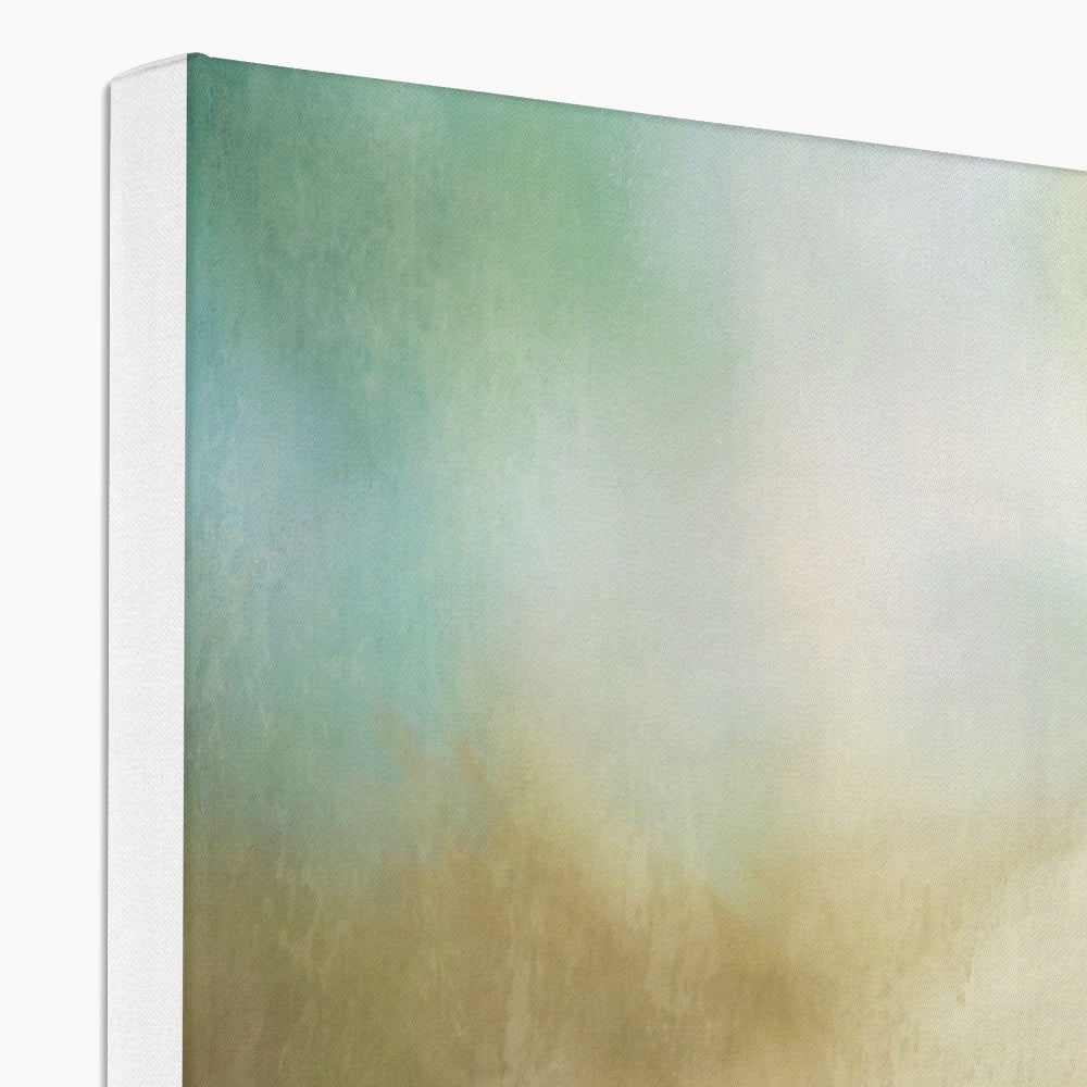 Mull Mist Canvas: green and gold abstract painting with dark-to-light gradients