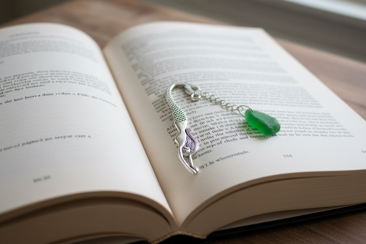 Scottish Seaglass Silver Bookmark - Mermaid Tails