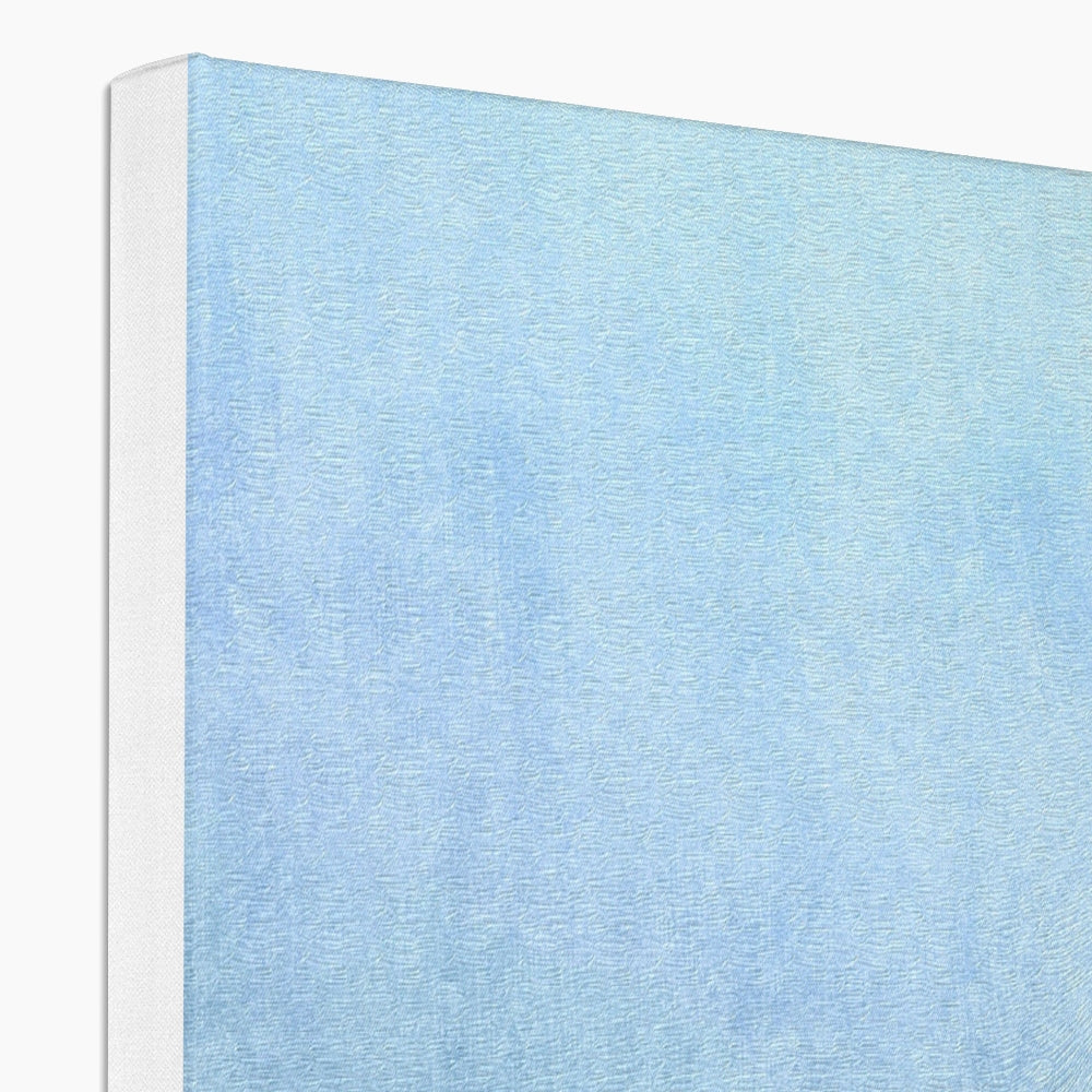 Dunnottar Castle Mist: light blue textured canvas in white frame