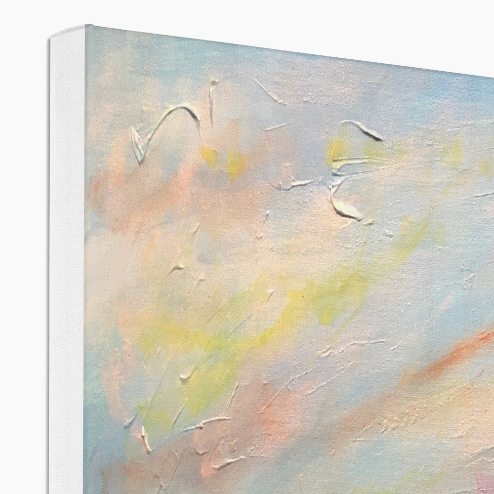 Jura Dawn pastel abstract canvas wall art with textured paint and white frame