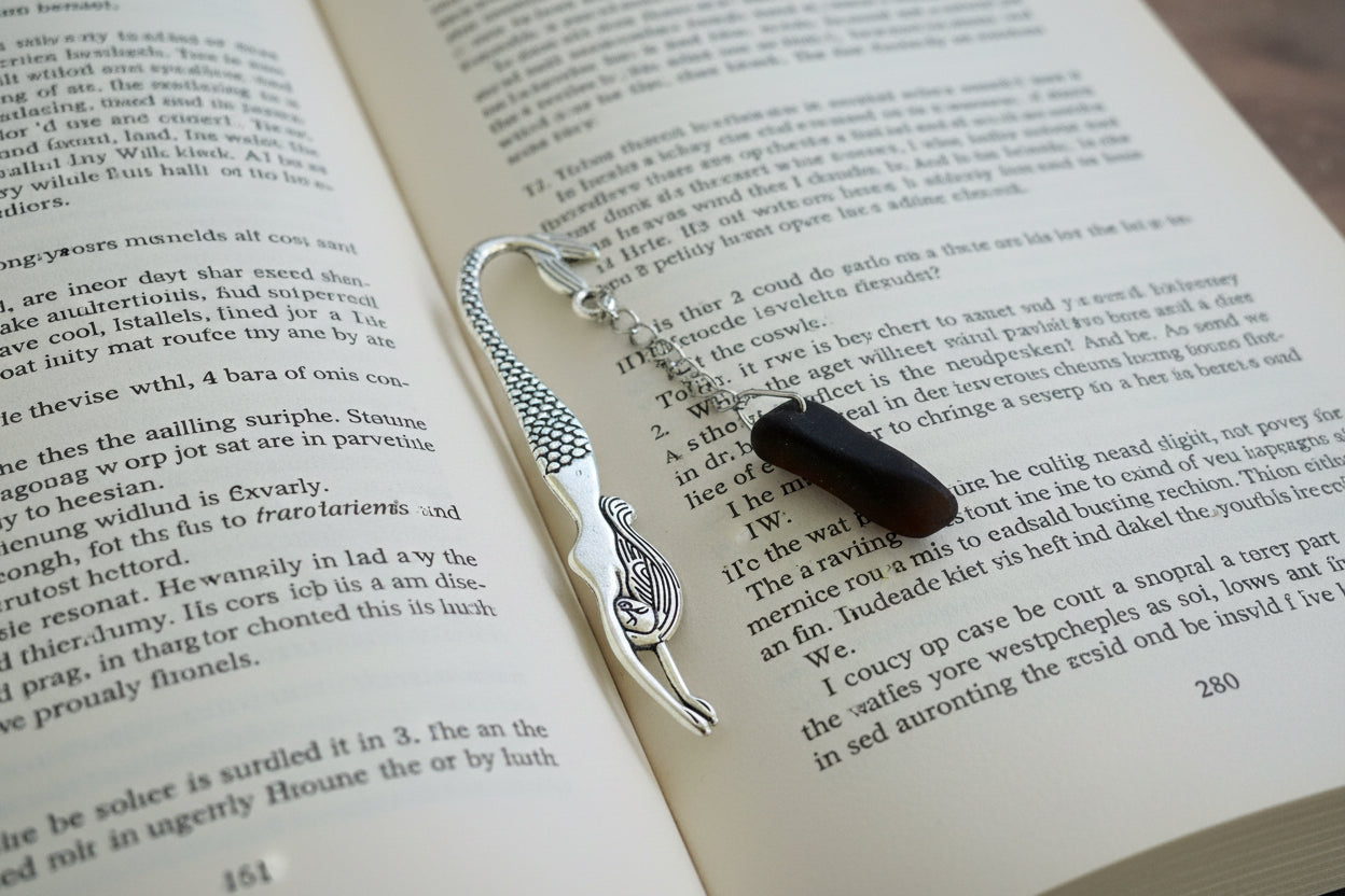 Scottish Seaglass Silver Bookmark - Mermaid Tails