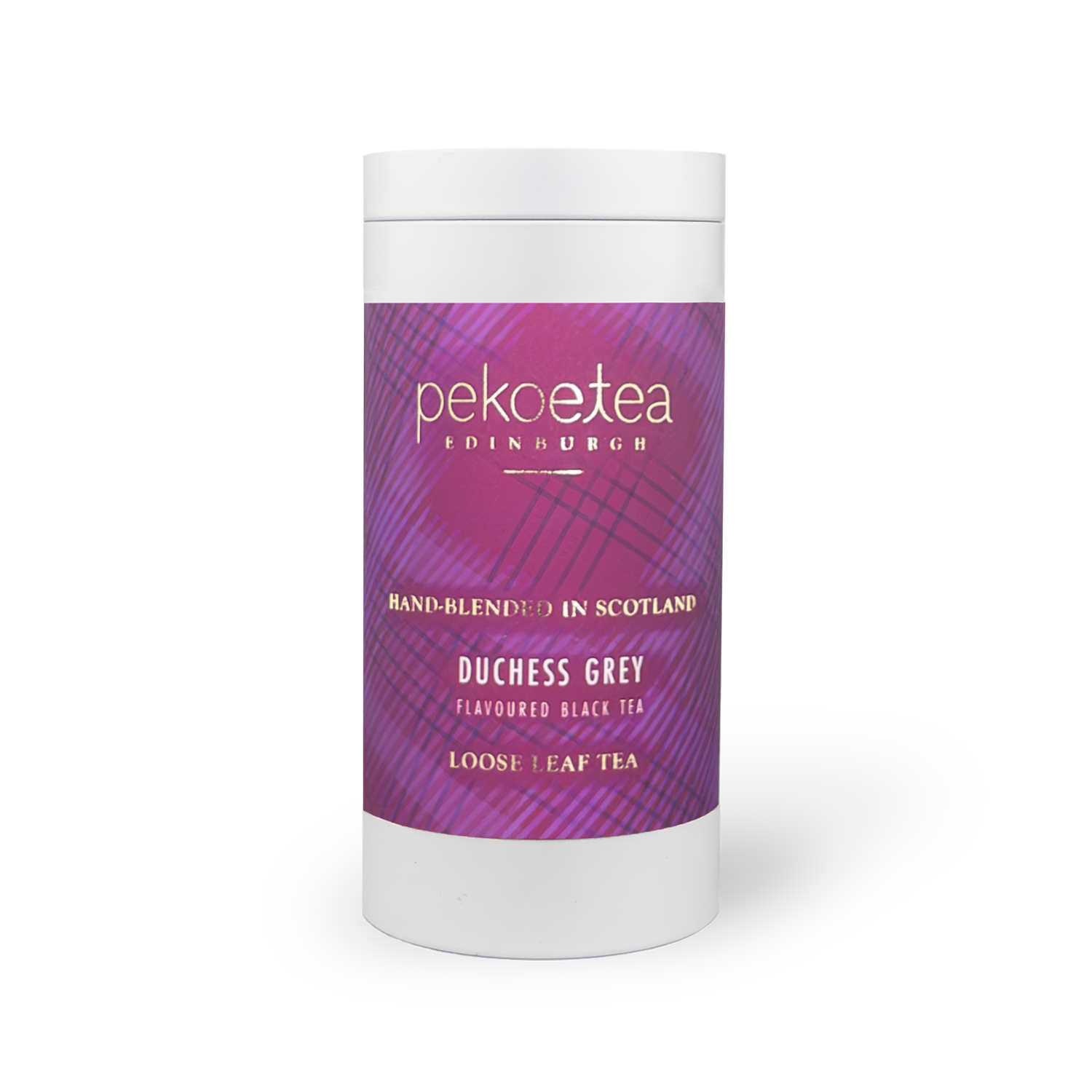 Duchess Grey Pekoe Tea Edinburgh cylindrical white container