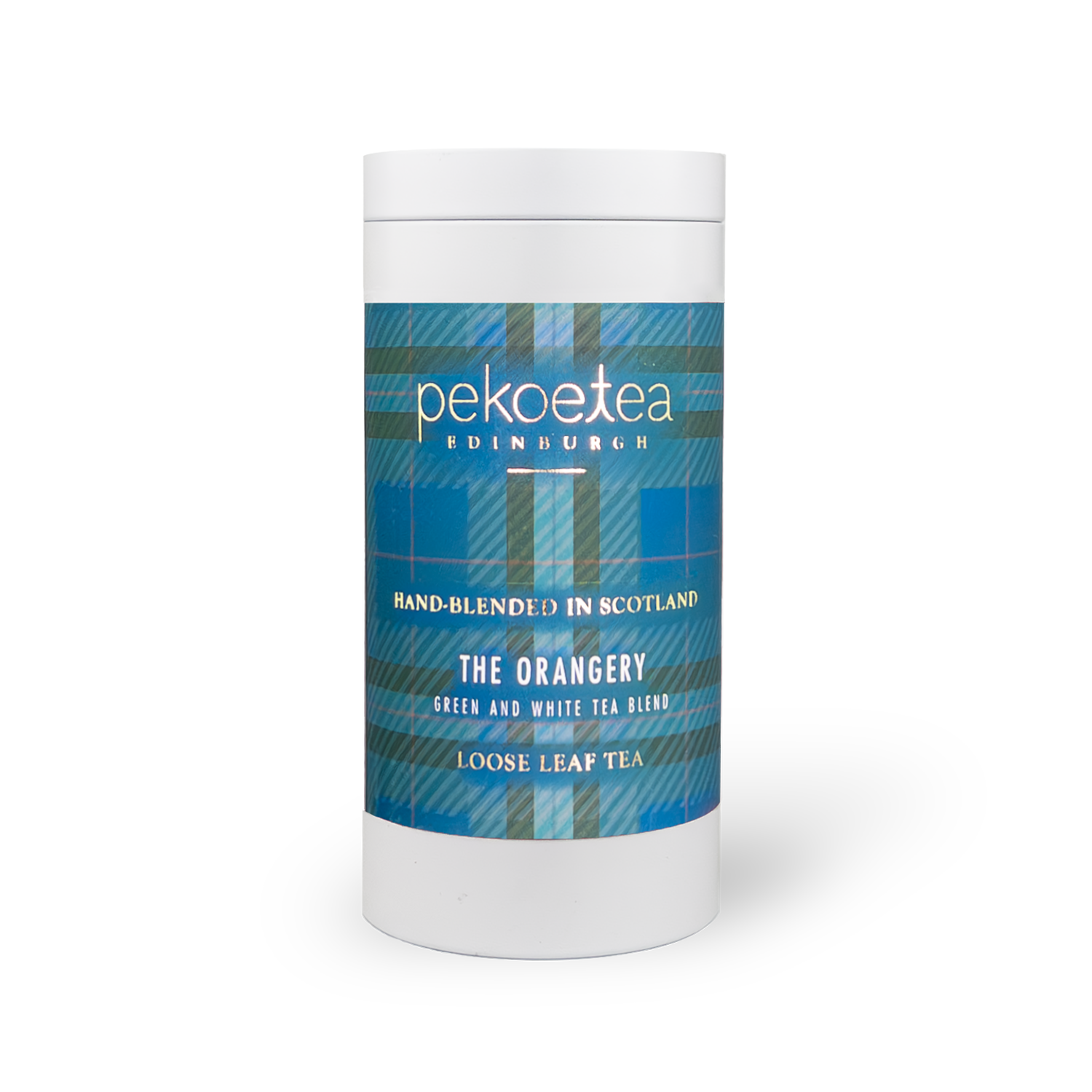 Pekoe Tea Edinburgh The Orangery white tin with plaid label