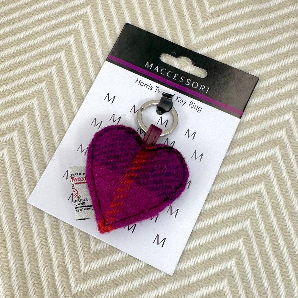 Harris Tweed Heart Keyring Purple Check