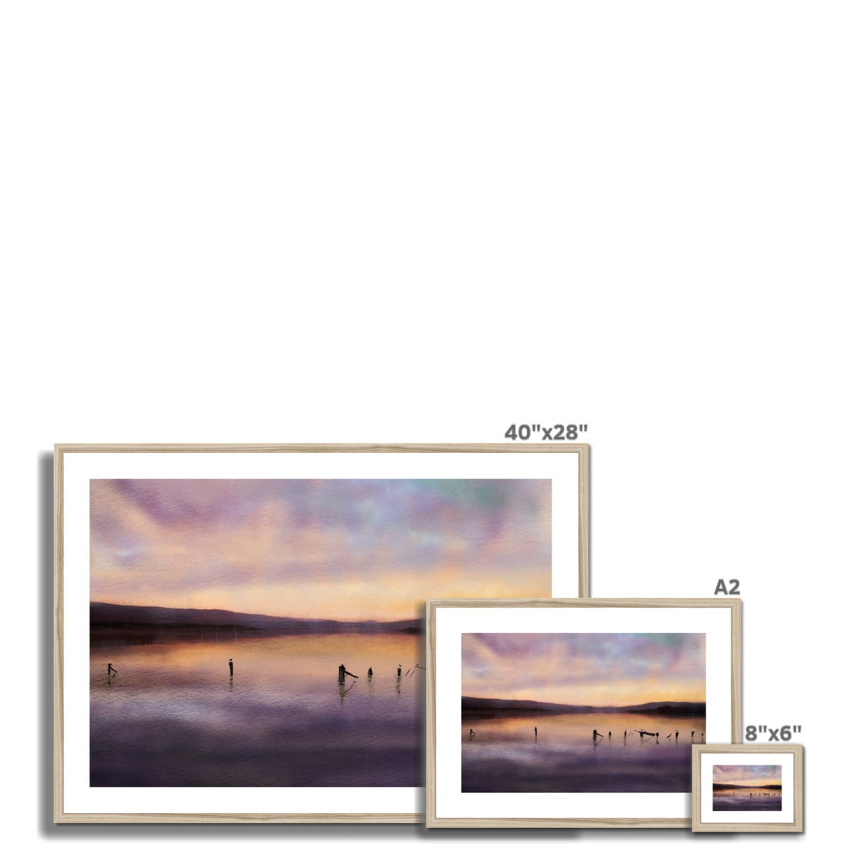 40x28 inch Admiralty Jetty Dusk framed abstract landscape print in muted purple blue