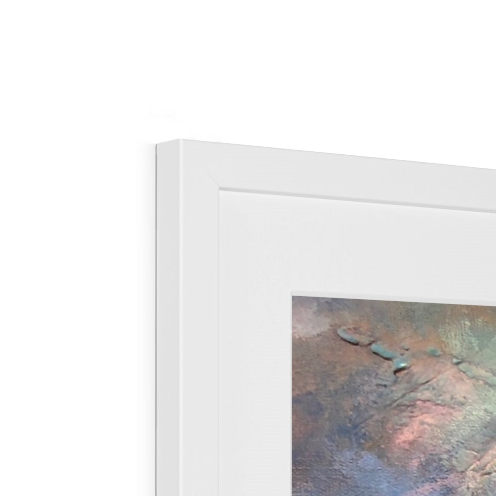 White framed abstract artwork displayed in Angels Fingers Over Greenock framed print