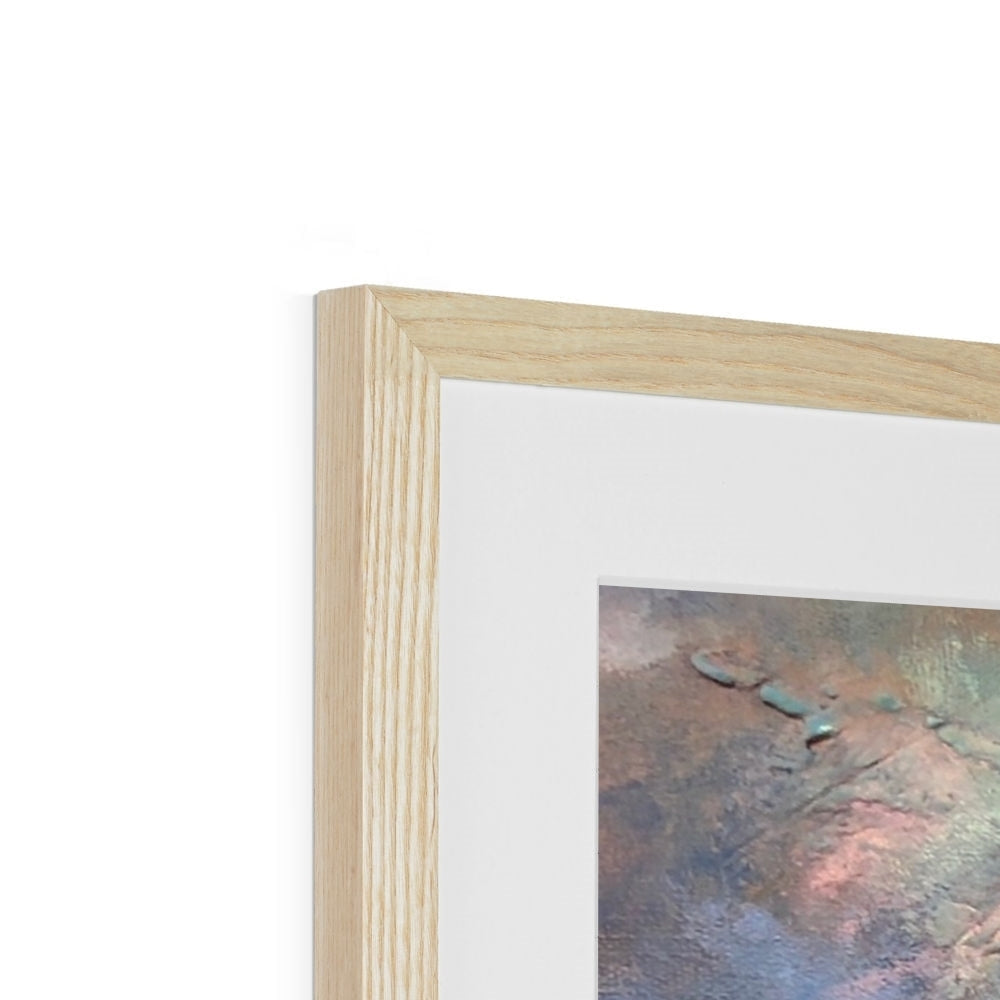 Light wood frame with white mat displaying abstract painting for Angels Fingers Over Greenock print