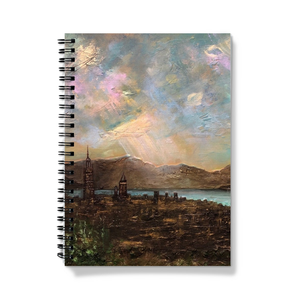 Spiral-bound Angels Fingers Over Greenock Notebook with impressionistic landscape cover