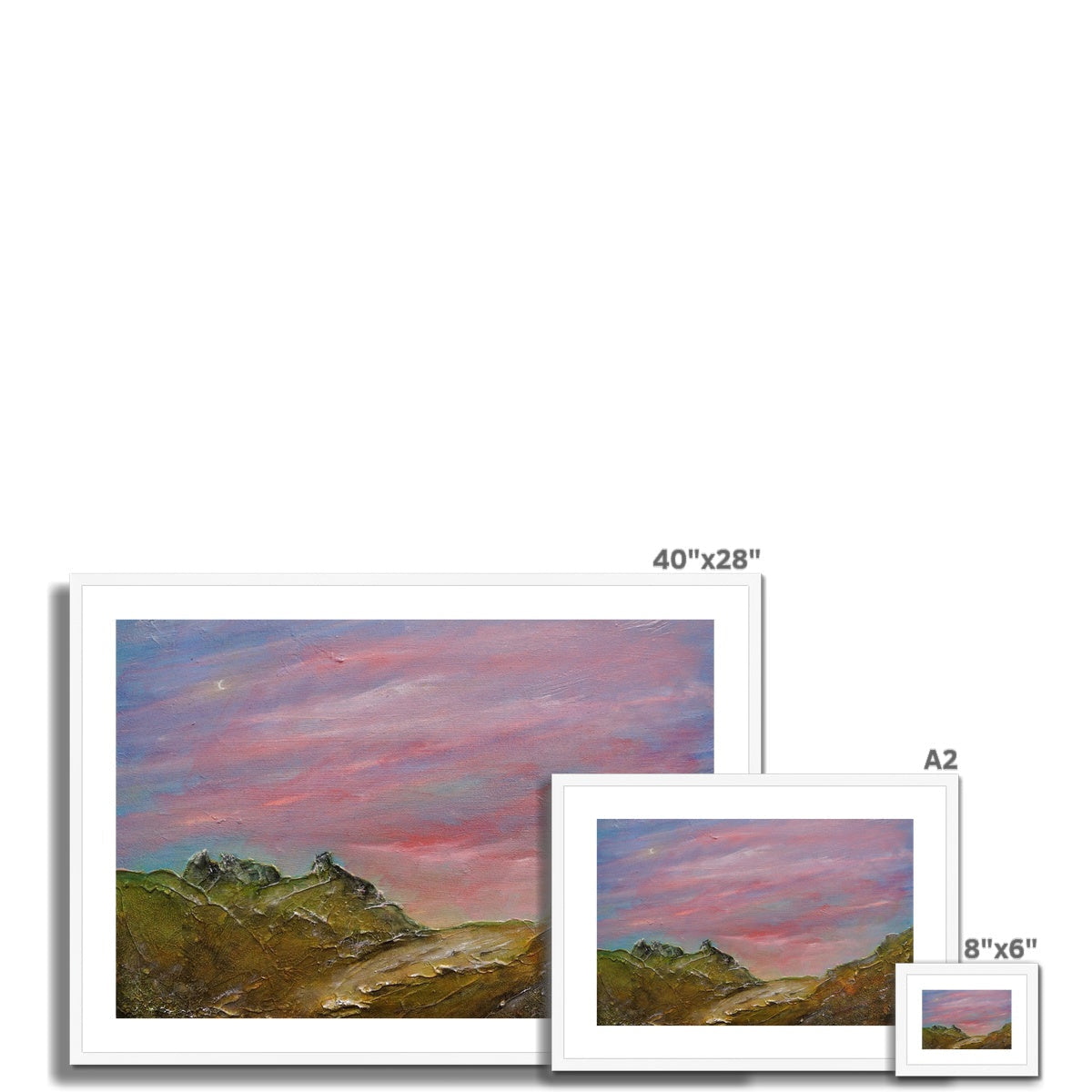 40x28 inch framed Approaching The Cobbler landscape painting in white frame