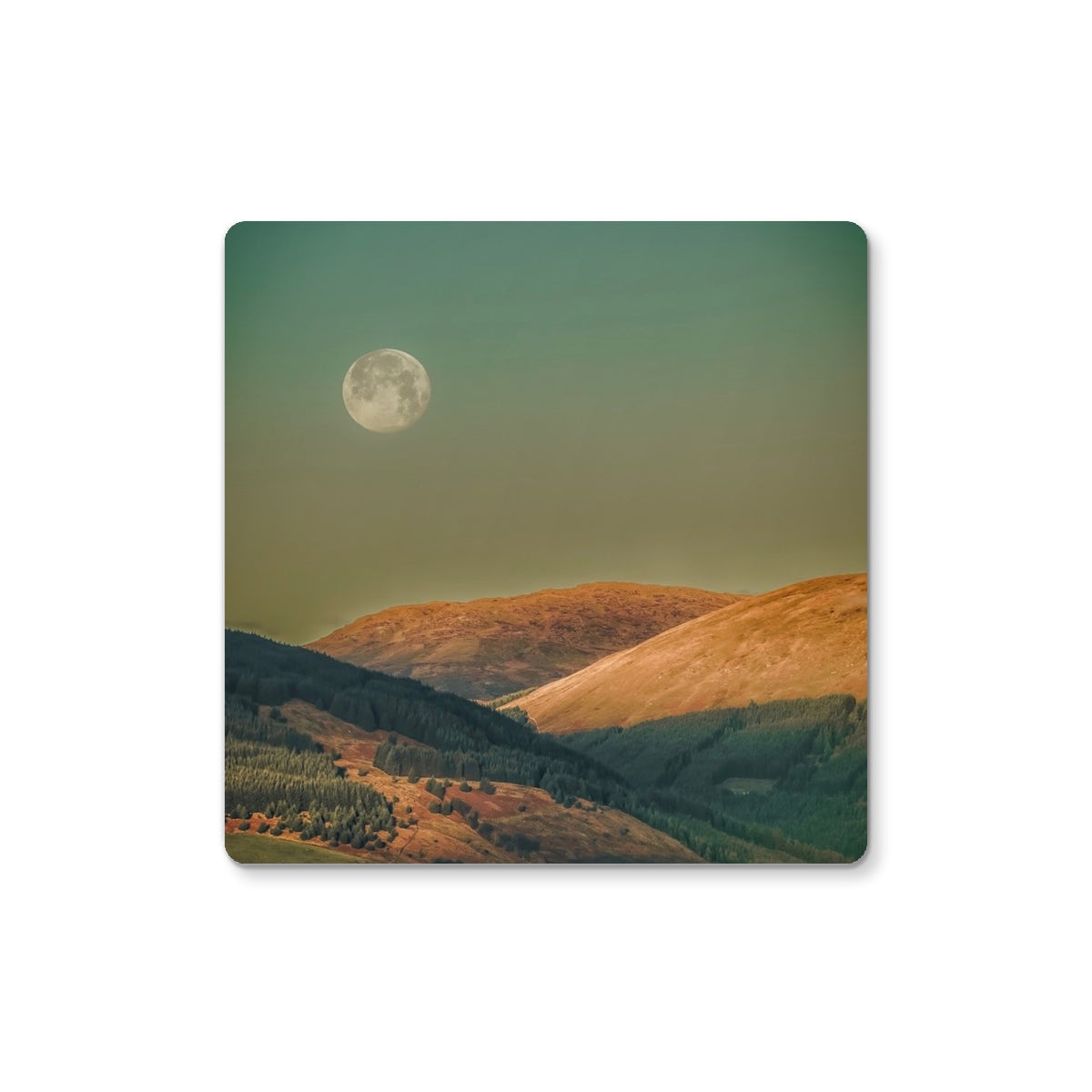 Argyll Moon Coaster with full moon design in green and brown tones