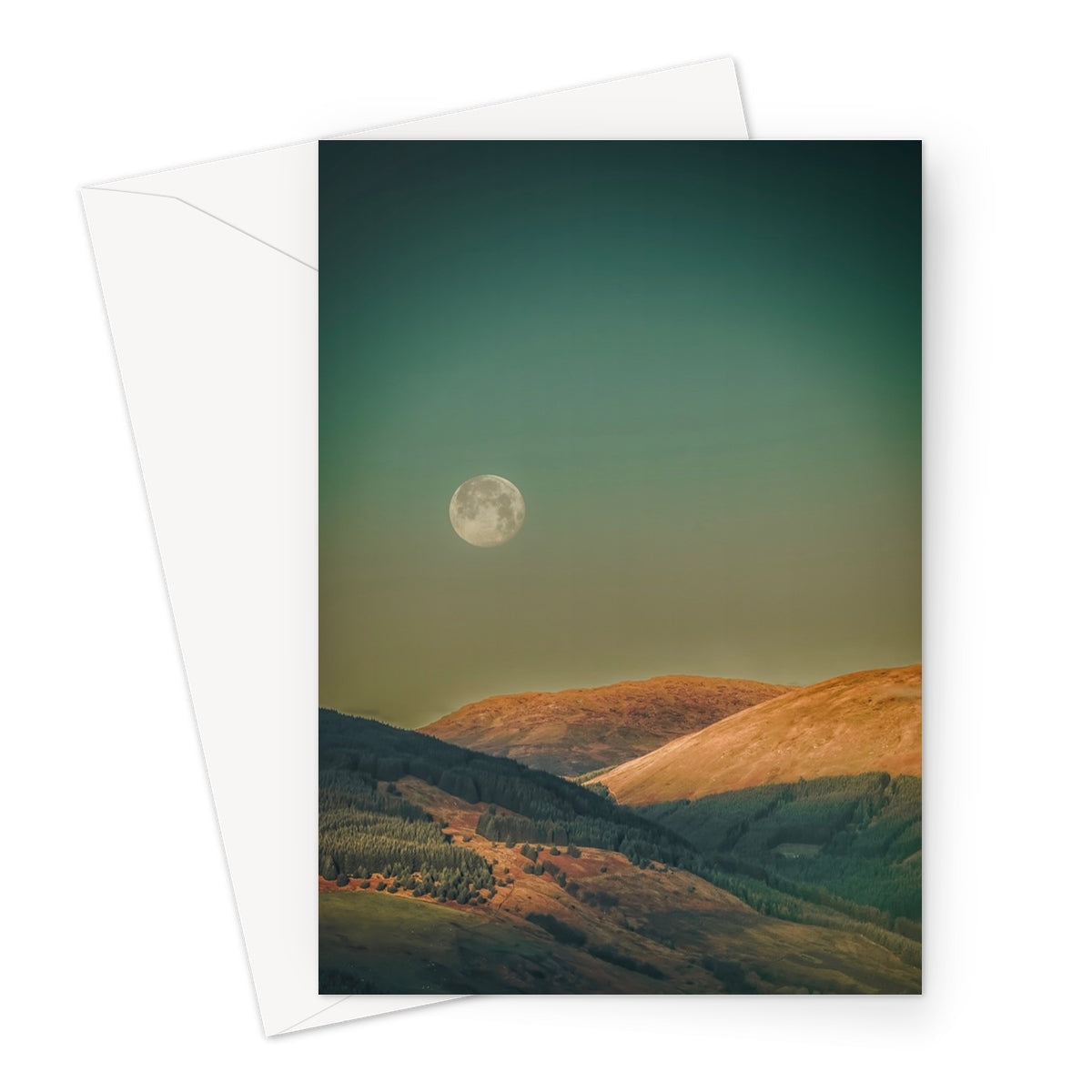 Argyll Moon Greeting Card: moonlit mountain landscape with full moon