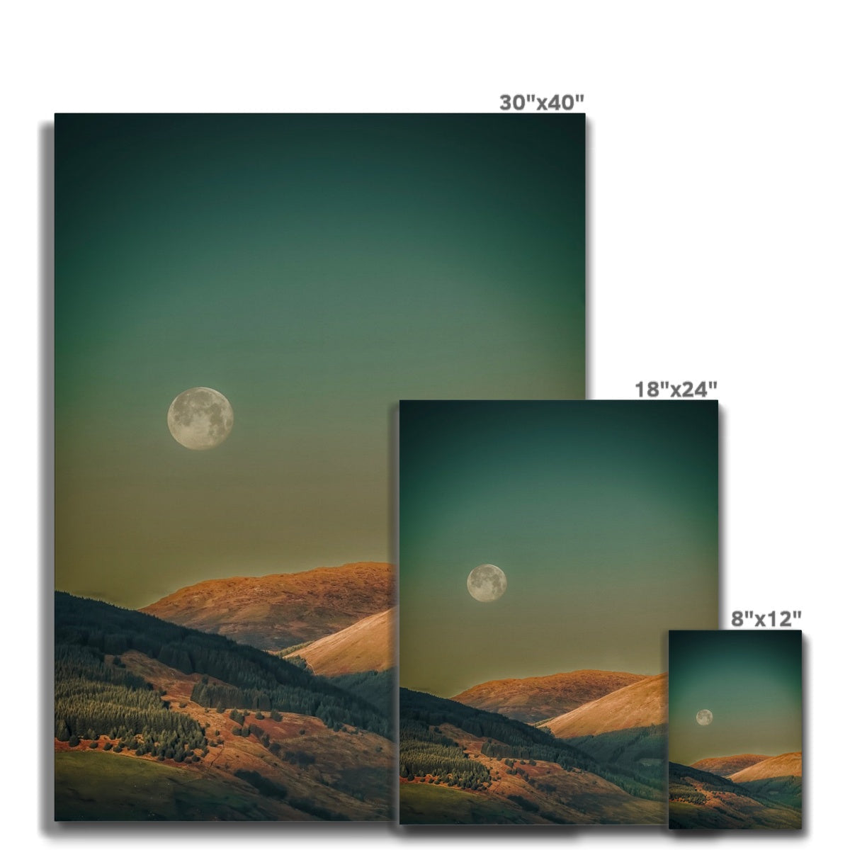 30x40 Argyll Moon canvas print of full moon over rolling hills