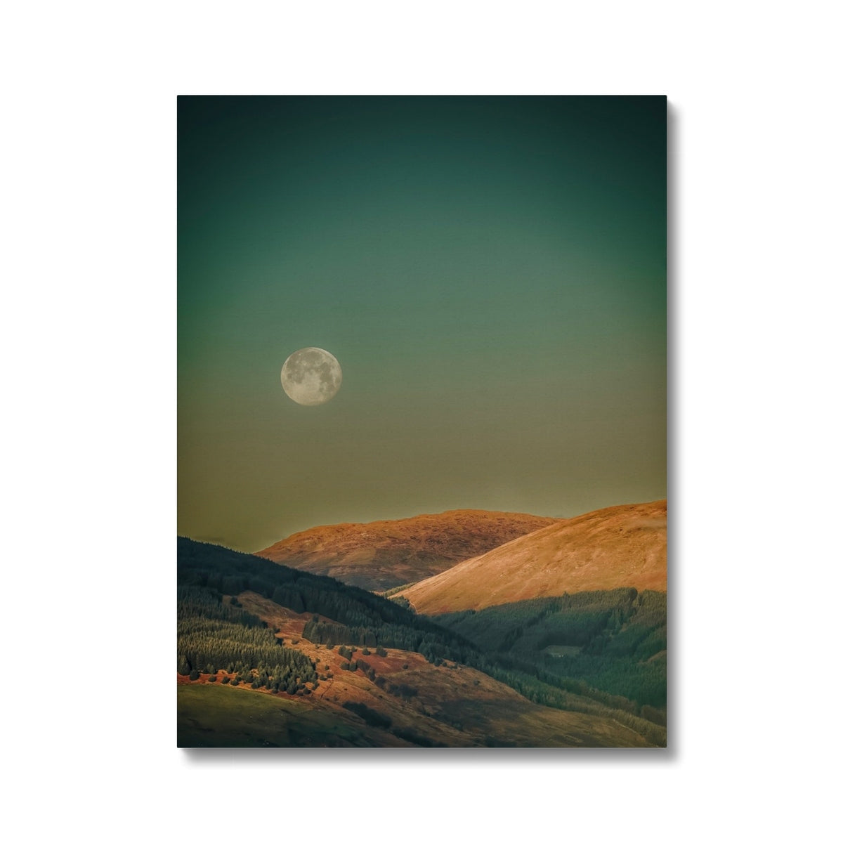 Argyll Moon green and yellow mountain landscape canvas print with full moon