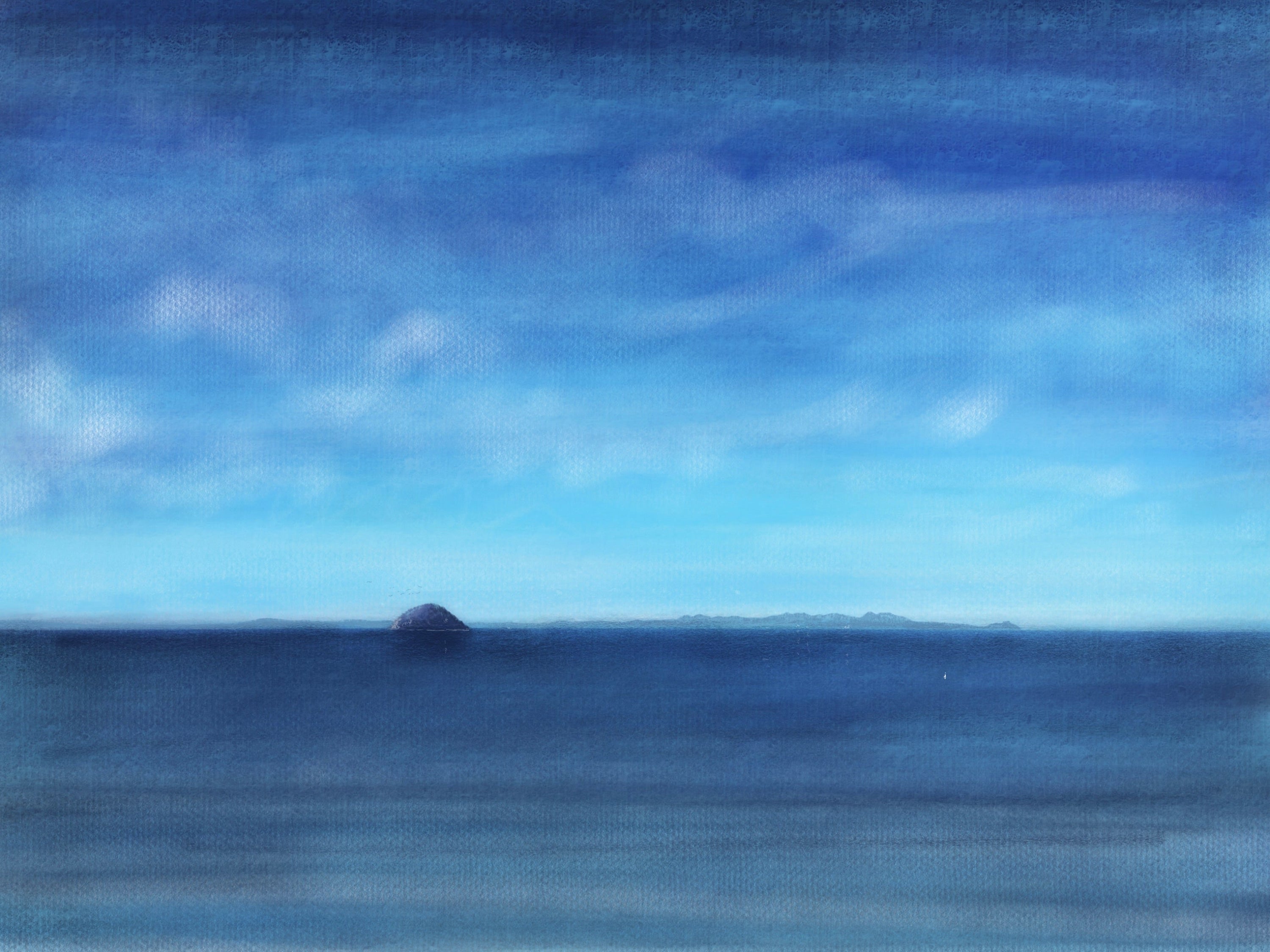 Blue ocean horizon painting featured in Arran and Ailsa Craig Original Artwork