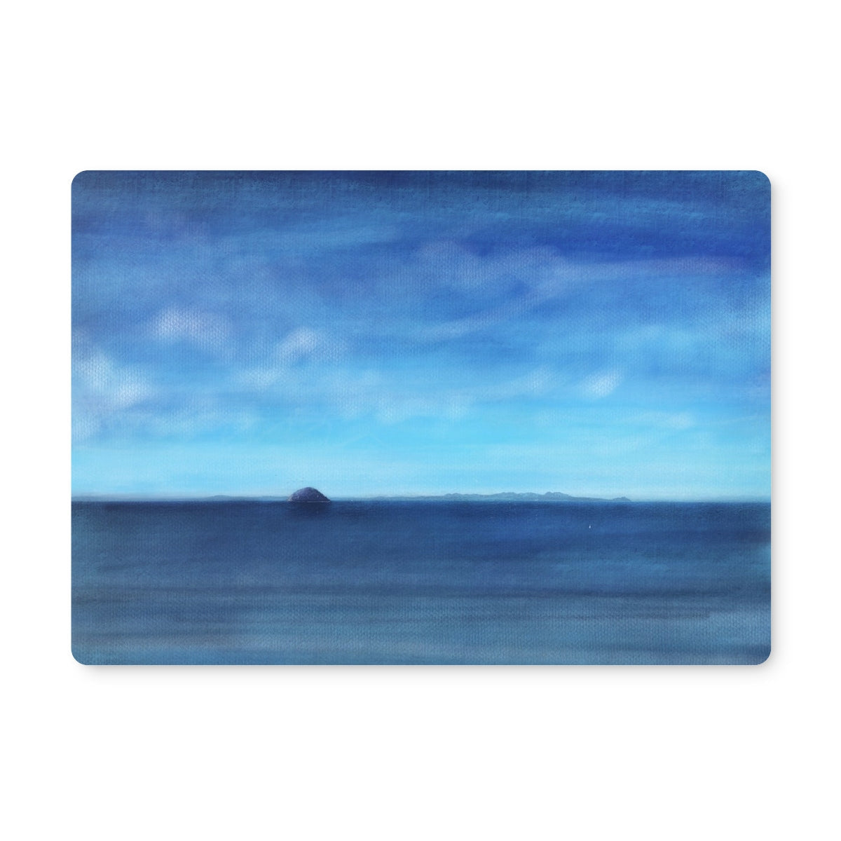 Blue ocean view mouse pad with distant island and Arran Ailsa Craig design
