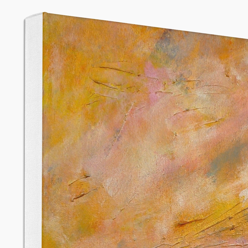 Arran Dusk abstract canvas print with warm yellow orange pink textured brushstrokes