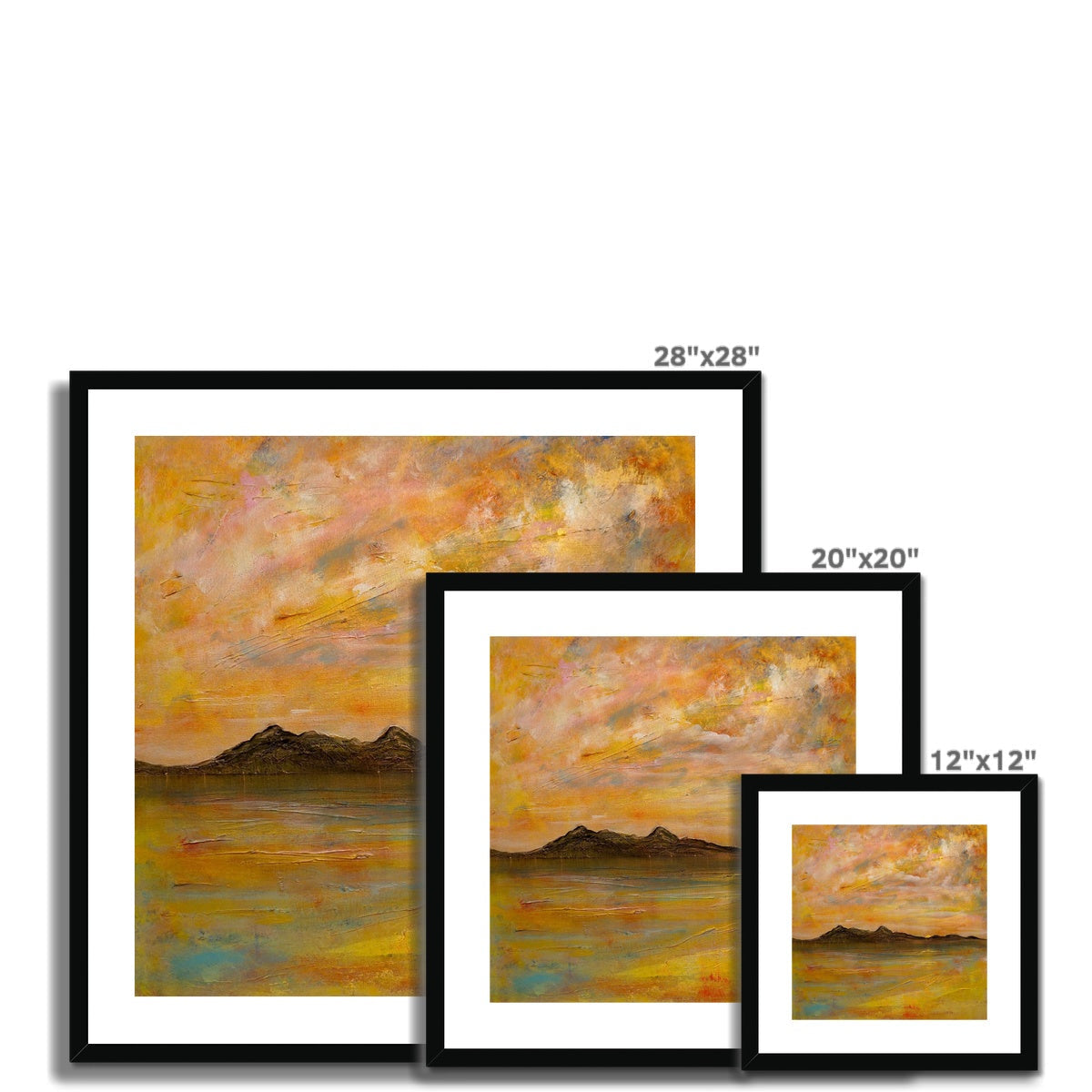 28x28 Framed Arran Dusk Abstract Landscape in Gold Hues