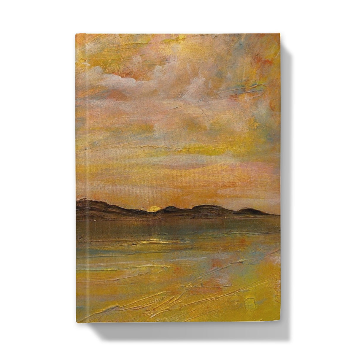 Yellow orange abstract landscape journal cover painting with textured brushstrokes