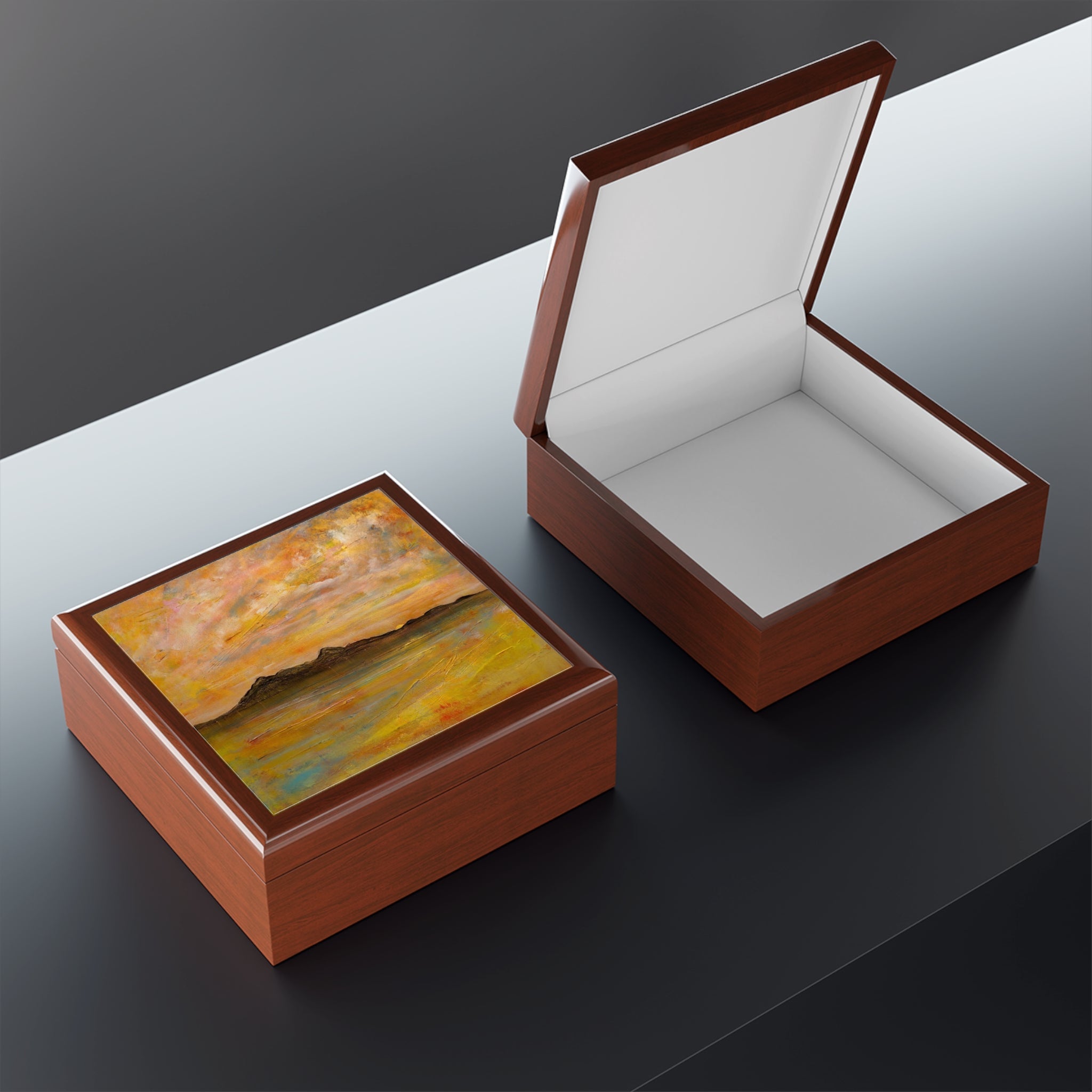 Arran Dusk Jewellery Box from Scotland with landscape painting