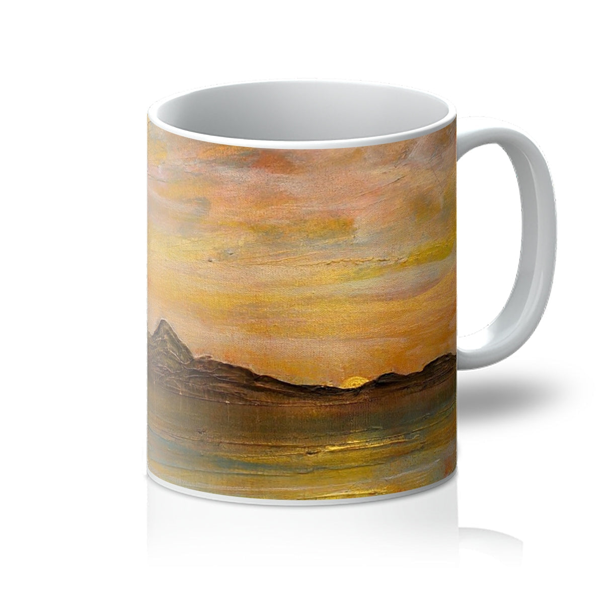 Arran Dusk ceramic mug with abstract earthy landscape design