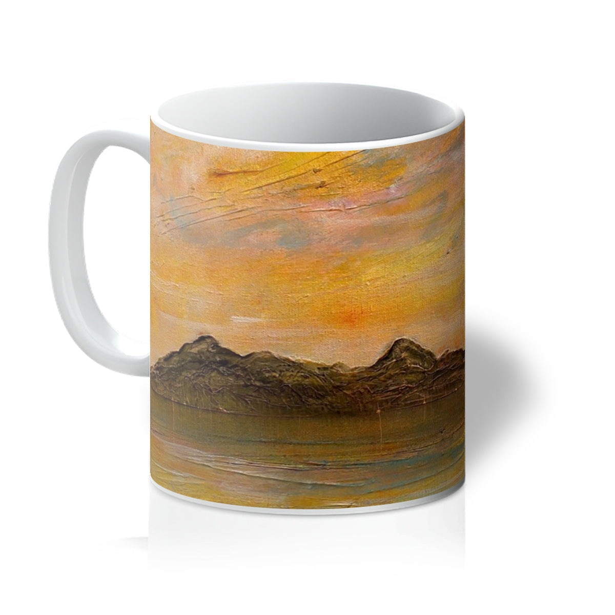 Arran Dusk ceramic mug with abstract earthy landscape design