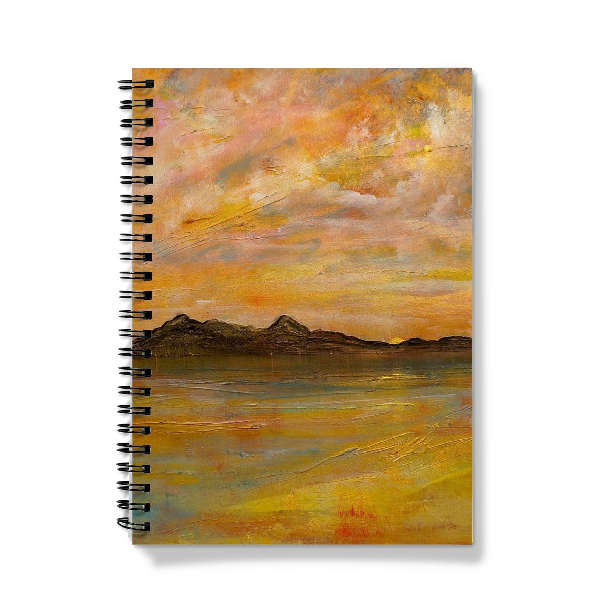 Arran Dusk spiral-bound notebook with warm abstract landscape cover