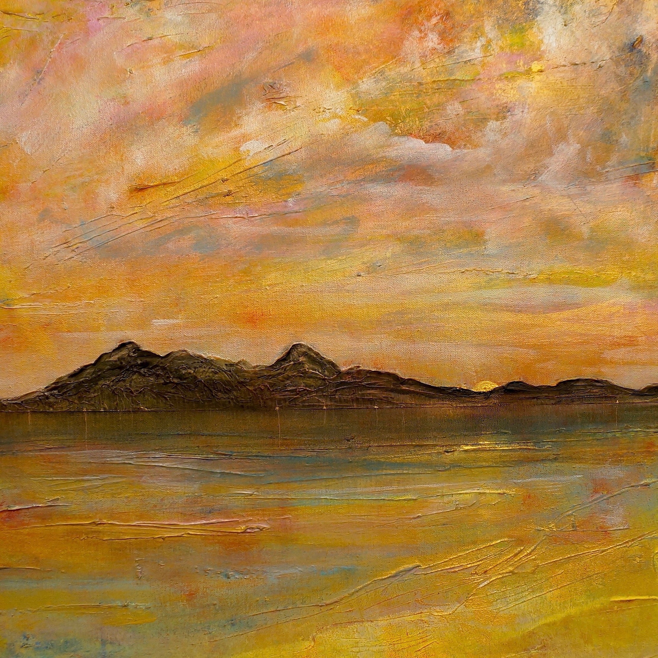 Impressionistic landscape painting titled Arran Dusk Original Painting showcasing vibrant colors