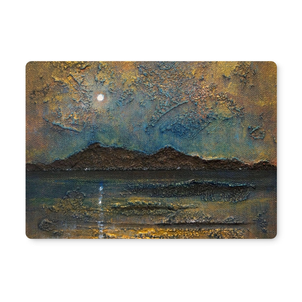 Gold and blue abstract landscape painting on textured canvas Arran Moonlight Placemat