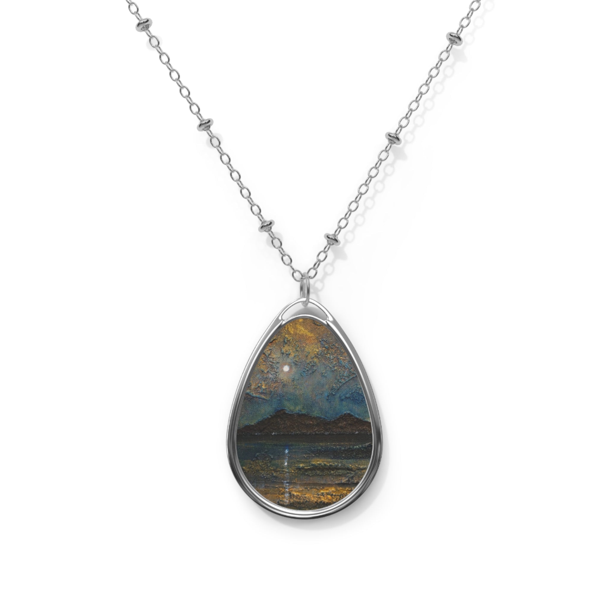 Silver teardrop Arran Moonlight necklace with starry night pendant