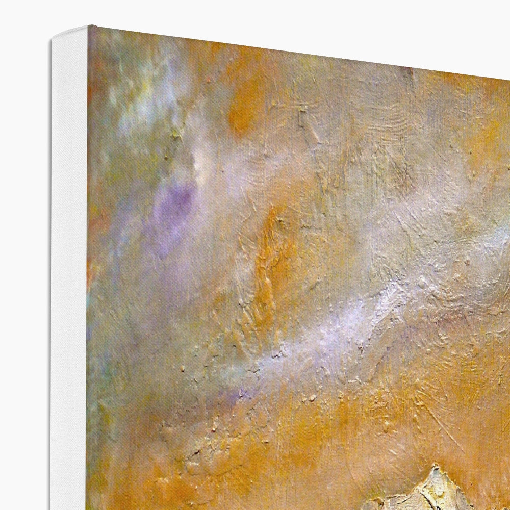 Arran Snow abstract canvas print with textured ochre and purple brushstrokes