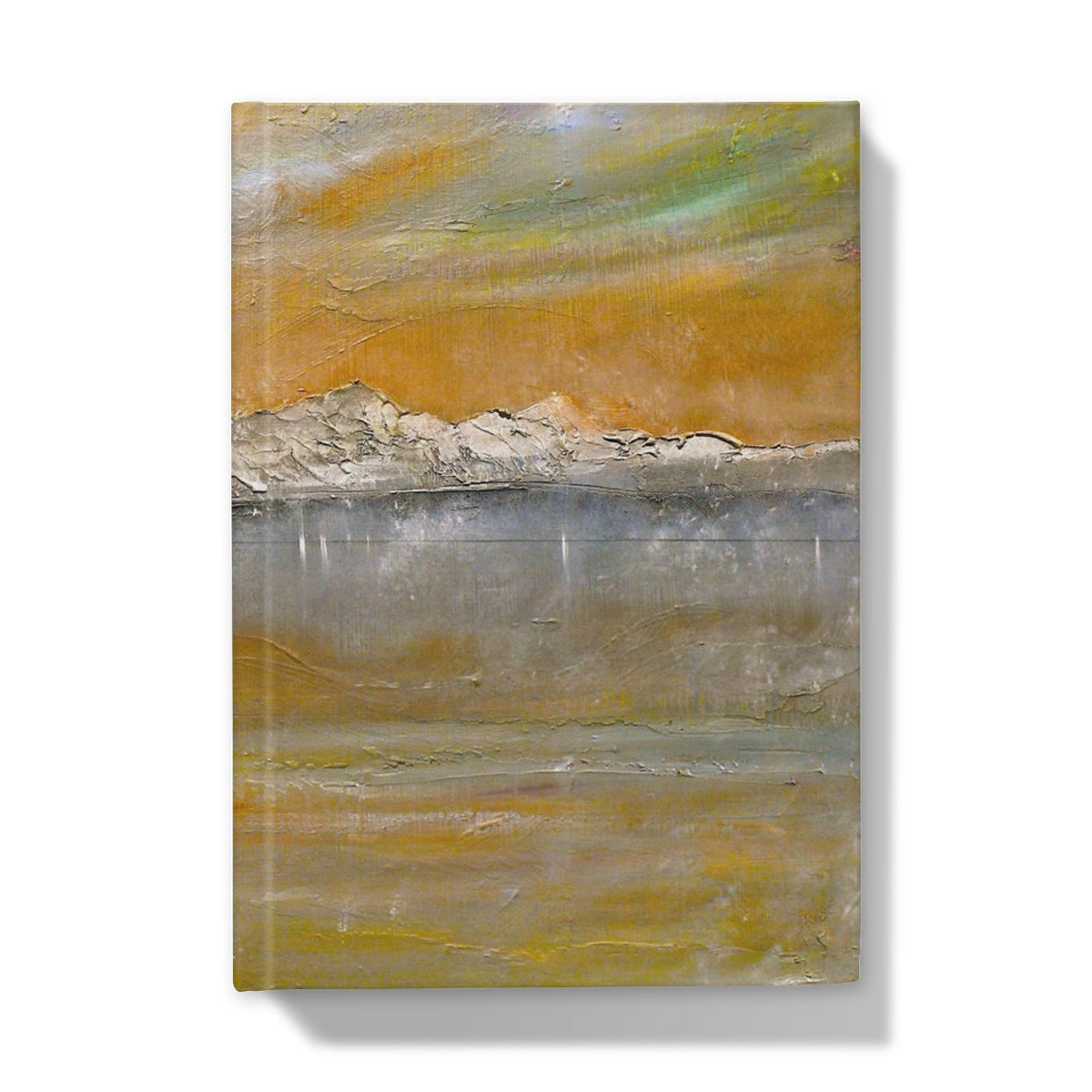 Arran Snow journal with abstract ochre-gray-green landscape canvas texture